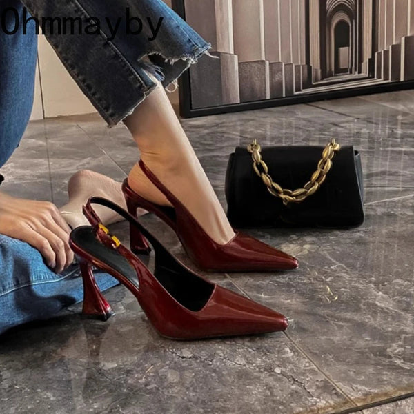 Elegant Pointed Toe Women Sandals Square Heel Strappy